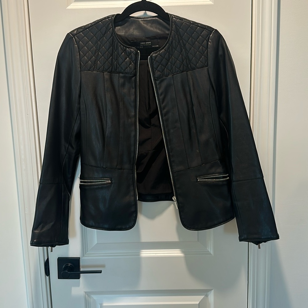 ZARA | Black Leather Zip Up Jacket